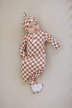 Load image into Gallery viewer, Rust Checkered Bamboo Newborn Knot Hat