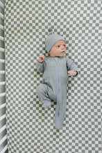 Load image into Gallery viewer, Light Green Checkered Bamboo Stretch Crib Sheet