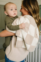 Load image into Gallery viewer, Taupe Checkered Plush Blanket
