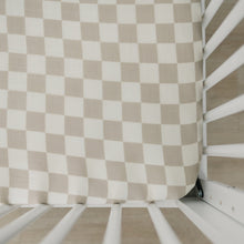Load image into Gallery viewer, Taupe Checkered Muslin Crib Sheet
