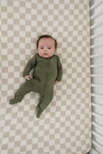 Load image into Gallery viewer, Taupe Checkered Muslin Crib Sheet
