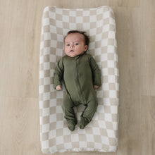 Load image into Gallery viewer, Taupe Checkered Muslin Changing Pad Cover
