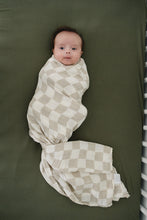 Load image into Gallery viewer, Taupe Checkered Muslin Swaddle Blanket
