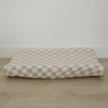 Load image into Gallery viewer, Taupe Checkered Muslin Changing Pad Cover
