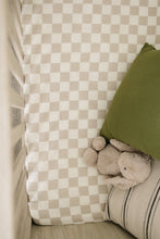Load image into Gallery viewer, Taupe Checkered Muslin Crib Sheet
