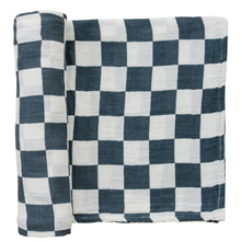 Load image into Gallery viewer, Charcoal Checkered Muslin Swaddle Blanket
