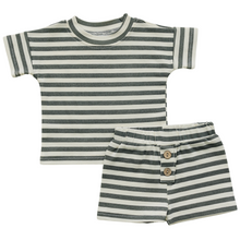 Load image into Gallery viewer, Charcoal Stripe Button Short Set

