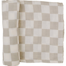 Load image into Gallery viewer, Taupe Checkered Muslin Swaddle Blanket
