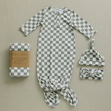 Load image into Gallery viewer, Light Green Checkered Bamboo Newborn Knot Hat
