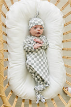 Load image into Gallery viewer, Light Green Checkered Bamboo Newborn Knot Hat
