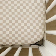 Load image into Gallery viewer, Taupe Checkered Bamboo Stretch Crib Sheet
