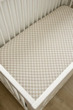 Load image into Gallery viewer, Taupe Checkered Bamboo Stretch Crib Sheet
