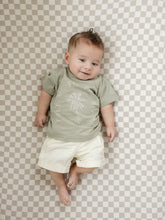 Load image into Gallery viewer, Taupe Checkered Bamboo Stretch Crib Sheet
