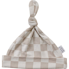 Load image into Gallery viewer, Taupe Checkered Bamboo Newborn Knot Hat
