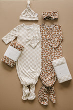Load image into Gallery viewer, Taupe Checkered Bamboo Newborn Knot Hat
