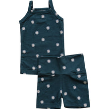Load image into Gallery viewer, Navy Daisies Tank + Biker Short Set
