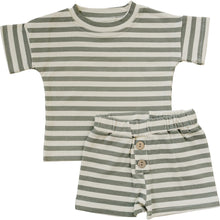 Load image into Gallery viewer, Sage Stripe Button Short Set
