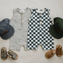 Load image into Gallery viewer, Charcoal Wavy Checkered Short Romper
