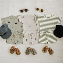 Load image into Gallery viewer, Sage Stripe Button Short Set
