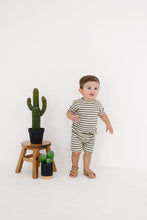 Load image into Gallery viewer, Charcoal Stripe Button Short Set

